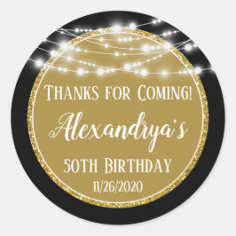 Pegatina Redonda Día de Aniversario Negro De Oro Gracias Por Venir