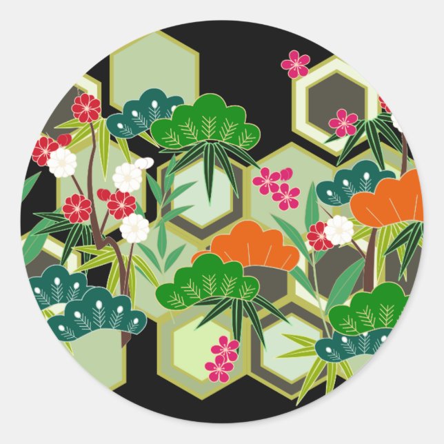 Pegatina Redonda Día de Año Nuevo estilo japonés japonés (Anverso)