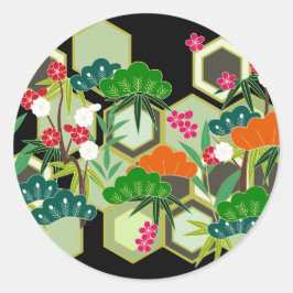 Pegatina Redonda Día de Año Nuevo estilo japonés japonés