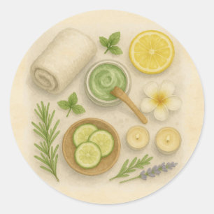 Pegatina Redonda Día de Belleza y Relajación en Spa Elegante