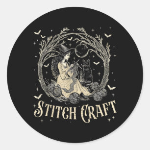 Pegatina Redonda Día de brujas de Craft M Bruja Gatos Viaje de chic