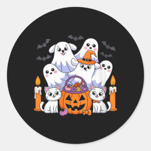 Pegatina Redonda Día de Brujas Divertido para Perros Fantasmas de H