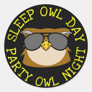 Pegatina Redonda Día de búho de sueño