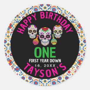 Pegatina Redonda Día de Calaveras de Azúcar Cumpleaños 1er Fiesta C