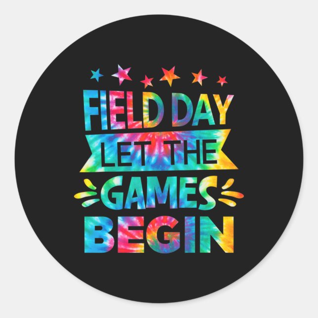 Pegatina Redonda Día de Campo Dejemos que los juegos comiencen el c (Anverso)