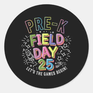Pegatina Redonda Día de Campo Pre-k 2025 Que Comiencen Los Juegos N