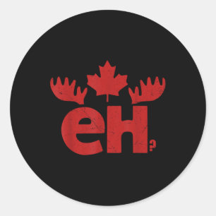 Pegatina Redonda Día de Canadá Bandera Canadiense Hoja de Arce Alce