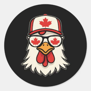 Pegatina Redonda Día de Canadá Bandera de Canadá Hoja de Arce Pollo