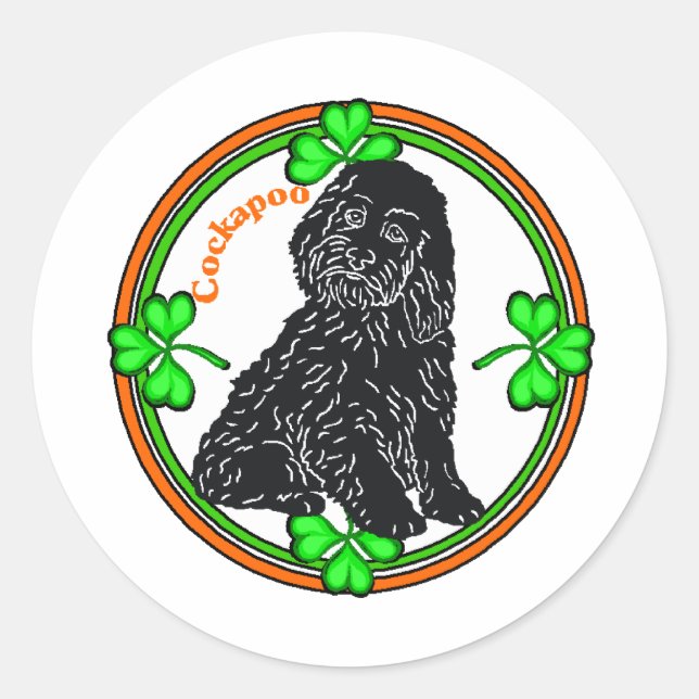 Pegatina Redonda Día de Cockapoo St Patrick (Anverso)