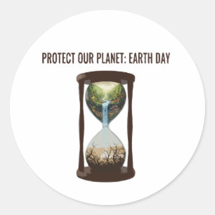 Pegatina Redonda Día de Conciencia Ambiental Protege Nuestro Planet