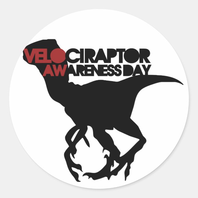 Pegatina Redonda Día de Conciencia de Velociraptor (Anverso)