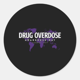 Pegatina Redonda Día de Concienciación sobre la Sobredosis de Droga