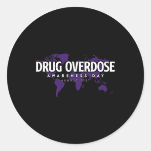 Pegatina Redonda Día de Concienciación sobre la Sobredosis de Droga