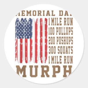 Pegatina Redonda Día de Conmemoración del Desafío Murph Workout Ame