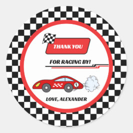 Pegatina Redonda Día de cumpleaños de un niño con el tema del auto