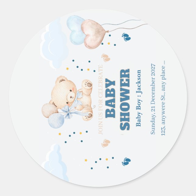 PEGATINA REDONDA DÍA DE DUCHA DE BEBÉ PERSONALIZADO  (Anverso)