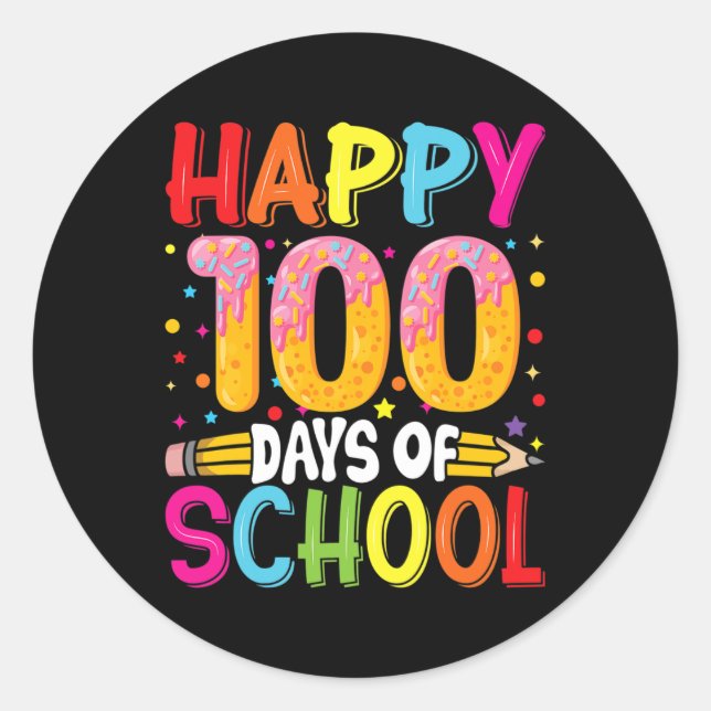 Pegatina Redonda Día De Enseñanza Niños Niños Niños Felices 100 Día (Anverso)