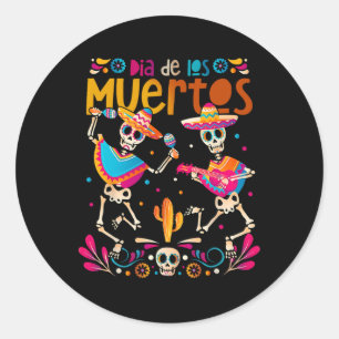 Pegatina Redonda Día De Esqueletos Bailando Del Dia Mexicano Muerto