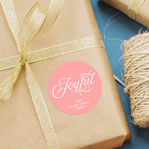 Pegatina Redonda Día de fiesta alegre cursivo elegante rosado