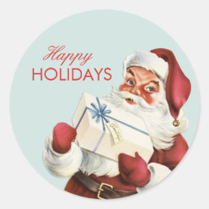 Pegatina Redonda Día de fiesta alegre del rojo azul de Santa del