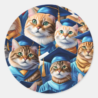 Pegatina Redonda Día de Graduación de Gatos