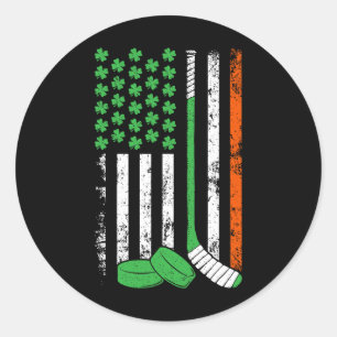 Pegatina Redonda Día de Hockey de San Patricio Bandera Americana Tr