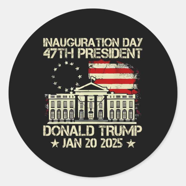 Pegatina Redonda Día De Inauguración De Trump 2025 47º Presidente D (Anverso)