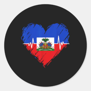 Pegatina Redonda Día de la Bandera Haitiana Ama a Haití Corazón de