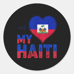 Pegatina Redonda Día de la Bandera Haitiana Ama Haití Corazón Raíce