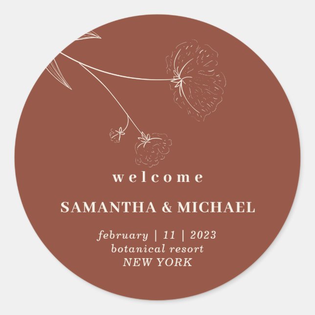 Pegatina Redonda Día de la Boda de Bienvenida de la Terracota Indie (Anverso)