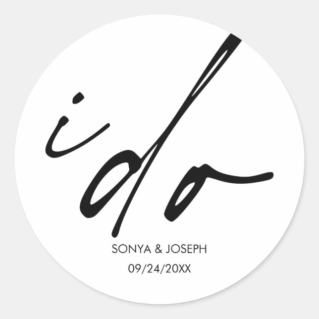 Pegatina Redonda Día de la boda Mínimo Simple (Anverso)