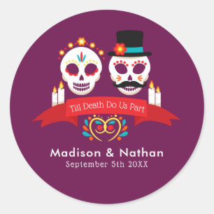 Pegatina Redonda Día de la Calavera del Azúcar Muerta Boda de Magen