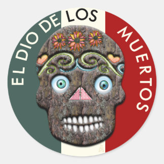 Pegatina Redonda Día de la Calavera del Azúcar Muerto - ladrido de