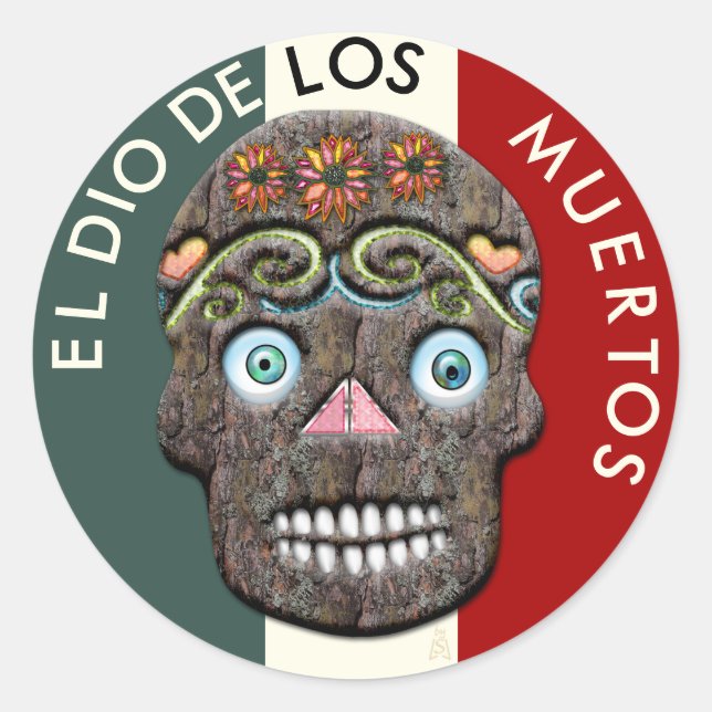 Pegatina Redonda Día de la Calavera del Azúcar Muerto - ladrido de  (Anverso)