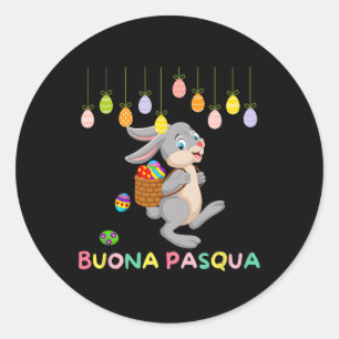 Pegatina Redonda Día de la caza del huevo Italia Feliz Pascua Itali