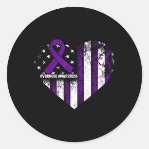 Pegatina Redonda Día de la Cinta Morada de Conciencia de Sobredosis