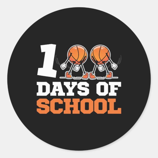 Pegatina Redonda Día De La Escuela Niños De Baloncesto 100 Días De  (Anverso)