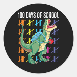 Pegatina Redonda Día De La Escuela Para Niños Pequeños T-rex