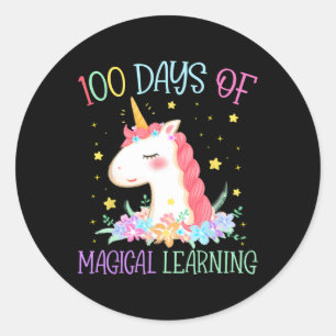 Pegatina Redonda Día De La Escuela Unicornio 100 Días Magical Learn