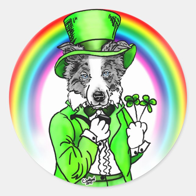 Pegatina Redonda Día de la Frontera Collie St Patrick (Anverso)