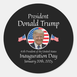 Pegatina Redonda Día de la inauguración de Donald Trump 2025 47º pr
