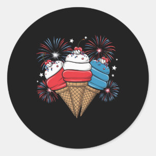 Pegatina Redonda Día de la Independencia 4 de Julio Helado Mujeres