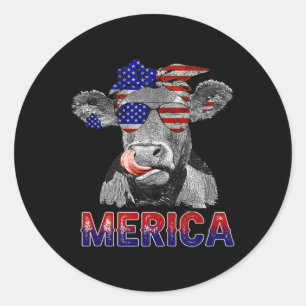 Pegatina Redonda Día De La Independencia, Vaca Merica, 4 De Julio A