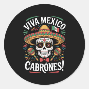 Pegatina Redonda Día de la Independencia Viva México Cabrones Hombr