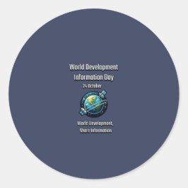 Pegatina Redonda Día de la Información sobre Desarrollo. Compartir