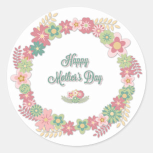 Pegatina Redonda Día de la Madre -"Feliz Día de la Madre" - Floral 