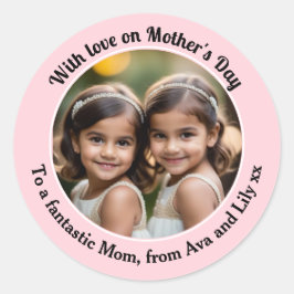 Pegatina Redonda Día de la Madre Foto Personalizada Rosa Bonito