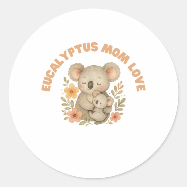 Pegatina Redonda Día de la Madre Koala Mamá (Anverso)