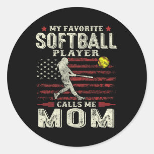 Pegatina Redonda Día de la Madre Mi jugador favorito de Softball me