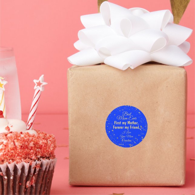 Pegatina Redonda Día de la Madre moderno de Blue Gold Star mejor ma (Fiesta)